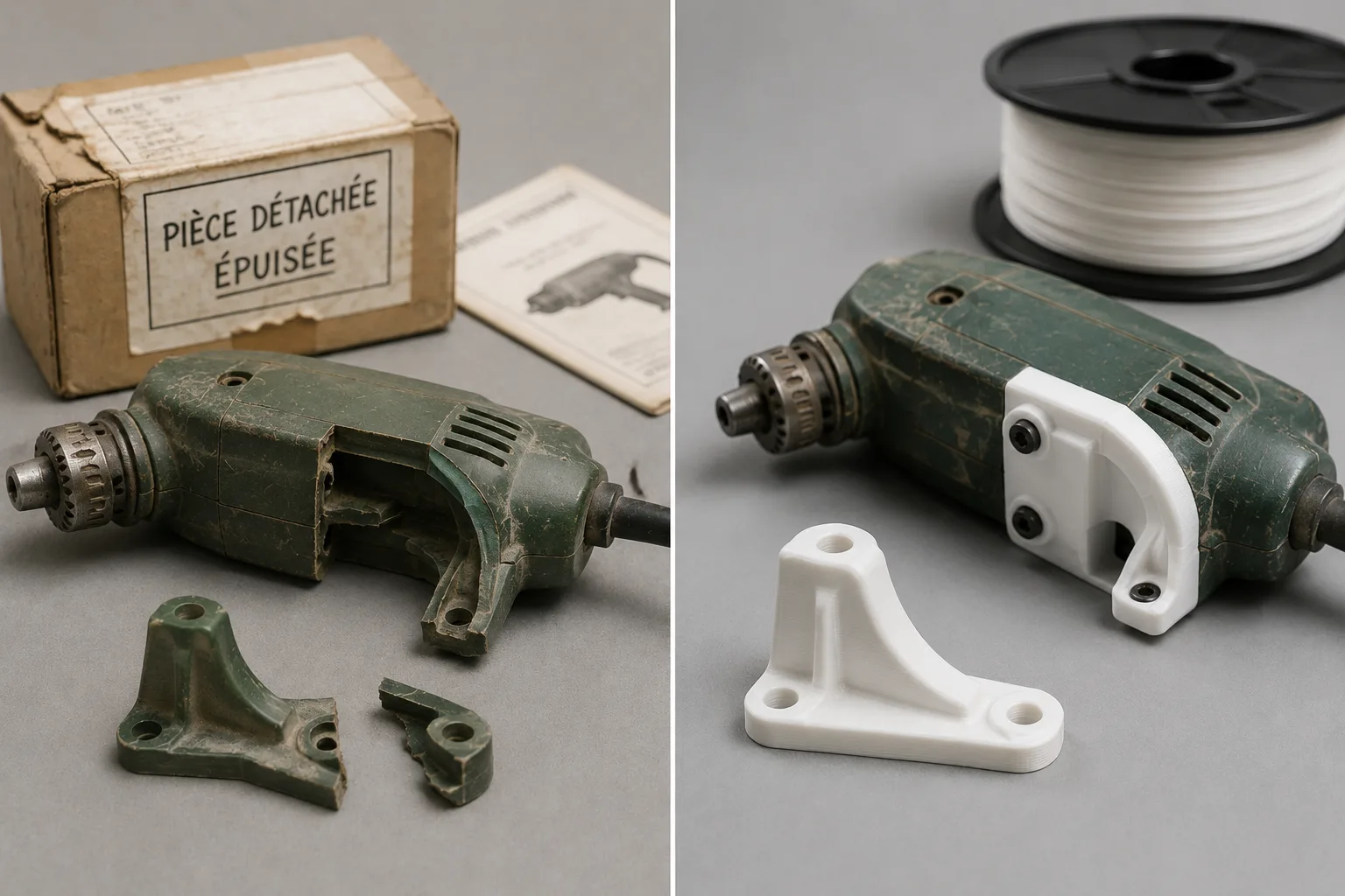 Avant / Après D3DIA - Reparation Perceuse Orientable Polonaise